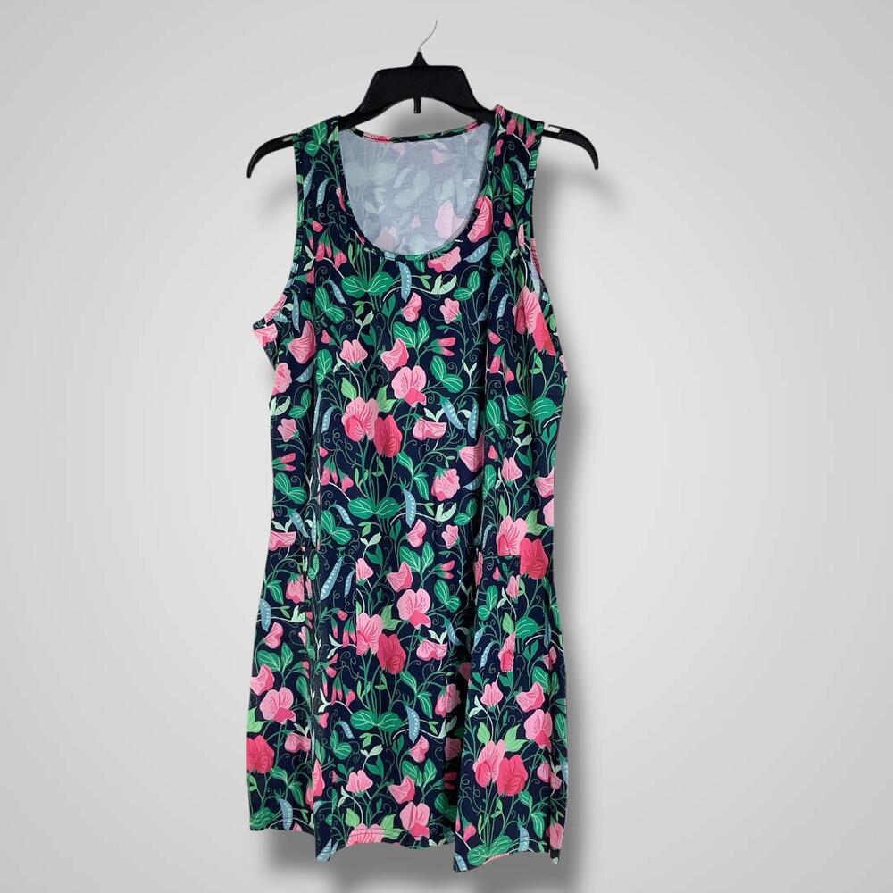 NWOT  Women's Sleeveless Mini Short Dress with Pockets, Pink Flowers, Large